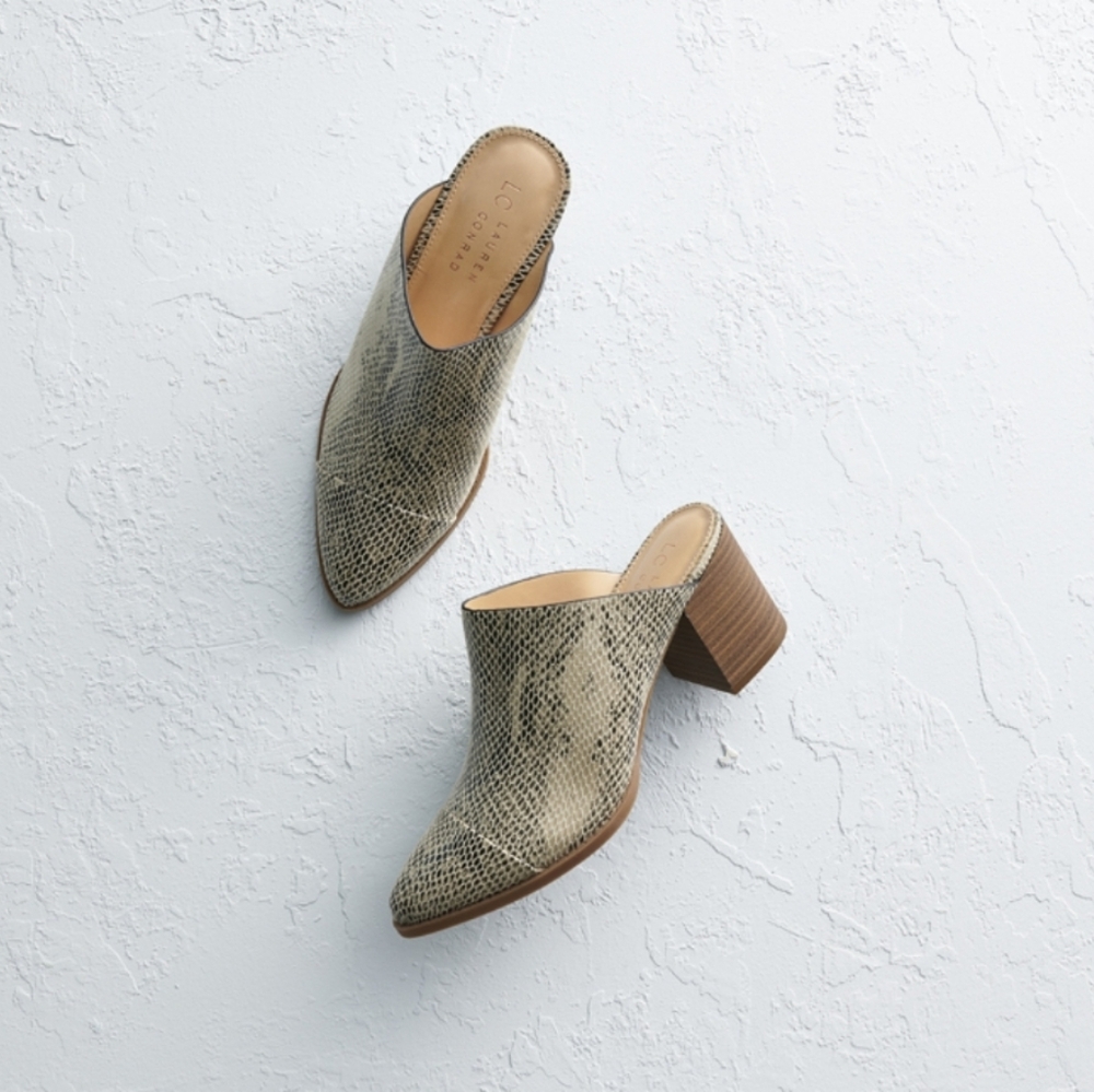 Lauren Conrad Snake Print Animal Print Crocodile Embossed Pointed Toe Mule Heels